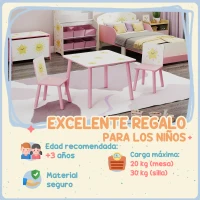 AIYAPLAY Mesa y Sillas Infantiles de 3 Piezas Mesa Infantil con 2 Sillas de Madera de Pino para niños de +3 Años 60x60x44 cm Rosa(m-7)