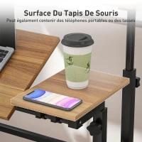HOMCOM Bureau assis debout bureau réglable en hauteur 70 x 60 cm à roulettes avec plateau inclinable cadre en métal marron(m-6)