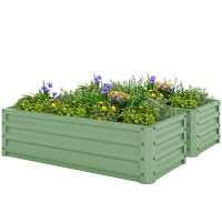 Outsunny Set of Two 110 x 50cm Steel Planter Boxes -  Light Green(m-11)