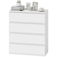 HOMCOM Commode 4 tiroirs, meuble de rangement épuré pour chambre, intérieur, 80 x 39 x 95 cm panneau de particules blanc