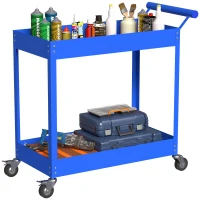 DURHAND Chariot d'atelier servante atelier à 2 niveaux, poignée latérale et roulettes verrouillables, 84,5x38x84cm, bleu(m-7)