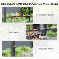 Outsunny Tonnelle de barbecue à deux niveaux auvent de réception pour jardin avec lumière LED 240 x 150 x 250 cm kaki(m-5)