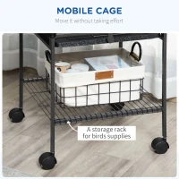 PawHut 156cm Bird Cage,Large Parrot Cage with Open Play Top, Perch, Seed Guard, Wheels, Storage Shelf, Dark Grey(m-5)
