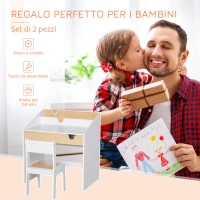 HOMCOM Set Scrivania e Sedia per Bambini con Cassetto e Scaffale, Bordi Arrotondati, Età 6-10 Anni, Bianco e Legno(m-4)