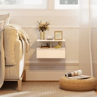 HOMCOM Set of 2 Floating Nightstands with Drawer Wall-Mounted 35x32x22.5 cm White(m-5)