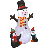 Outsunny Bonhomme de neige et pingouins gonflable de Noël de 180 cm avec lumières LED, décoration de Noël intérieur et extérieur(m-1)