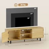 HOMCOM Meuble TV, meuble télé jusqu'à 65 pouces, 2 portes à ouverture par pression et 2 étagères, 160x35x55,5cm, bois naturel(m-3)