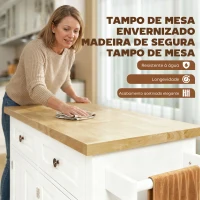 HOMCOM Ilha de Cozinha com Rodas 2 Gavetas 4 Portas Suporte para Temperos e Barra Lateral 111x44,5x82,5cm Branco e Madeira(m-4)