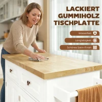 HOMCOM Küchenschrank, Servierwagen, Kücheninsel mit Rollen, Küchenwagen, Küchenregal mit Schublade und verstellbares Regal, Gummiholz, MDF, Spanplatte, Weiß, 111 x 44,5 x 82,5 cm(m-4)