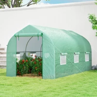 Outsunny Serra a Tunnel Anti-UV con 6 Finestre a Rete e Ingresso Arrotolabile, in Metallo e PE, 4x2x2 m, Verde(m-9)