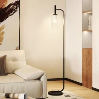 HOMCOM Floor Lamp for Living Room with Glass Lampshade, Modern Standing Lamp with Foot Switch for Bedroom, Bulb not Included, Black(m-9)