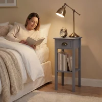 HOMCOM Mesa Auxiliar Estilo Moderno Mesita Auxiliar con Cajón y Estante de Almacenamiento 30x30x75 cm Gris(m-9)