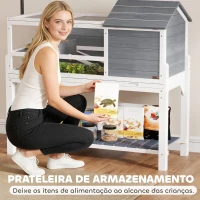 PawHut Casa para Tartarugas de Madeira Terrário para Répteis com Suporte para Lâmpada Ajustável Bandeja Removível 124x55x109 cm Branco e Cinza(m-8)