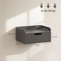 HOMCOM Set di 2 Comodini da Parete Comodini Sospesi con 1 Cassetto per Camera da Letto Camera 40x30x19,5 cm Nero(m-3)