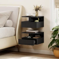 HOMCOM Set mit 2 schwebenden Nachttischen mit Schublade, wandmontiert 35x32x22,5 cm Schwarz(m-2)