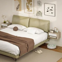 HOMCOM Lot de 2 tables de chevet murales, tables de nuit, tiroir, compartiment ouvert, plateau, 37 x 32 x 21 cm, bois naturel(m-7)