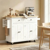 HOMCOM Isla de Cocina con Ruedas Mueble Auxiliar de Cocina con Especiero y Barra Lateral 111x44,5x82,5 cm Blanco(m-9)
