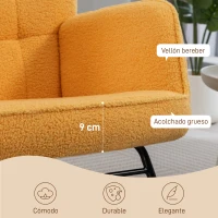 HOMCOM Silla Mecedora de Borreguito Sillón Balancín Oscilante 40° con Patas de Madera de Haya Carga 120 kg 71x98x101cm Amarillo(m-5)