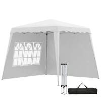 Outsunny Pop Up Gazebo with 2 Sides - Slant Legs and Carry Bag, Height Adjustable UV50+ Party Tent Event Shelter for Garden, Patio; 2.4 x 2.4m Top / 2.9 x 2.9m Base, White(m-1)