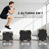 SPORTNOW Caixa Pliométrica de Madeira 3 em 1 com 3 Alturas Diferentes Pegas Sem Cantos Treino de Saltos 41x36x31 cm Preto(m-5)