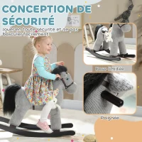 AIYAPLAY Cheval à bascule pour enfants, jouet à bascule bébé en peluche avec eouetffet sonore et poupée, 71 x 26 x 55 cm, gris(m-5)