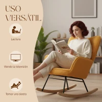 HOMCOM Silla Mecedora de Borreguito Sillón Balancín Oscilante 40° con Patas de Madera de Haya Carga 120 kg 71x98x101cm Amarillo(m-6)