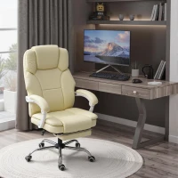 HOMCOM Chaise bureau ergonomique, fauteuil de bureau avec dossier inclinable, hauteur réglable, 64x73x112-120cm, beige(m-10)