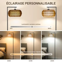 HOMCOM Lampadaire sur pied salon, lampe sur pied dimmable, 3 températures de couleur, télécommande, 52x33x170cm, noir(m-4)