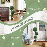 HOMCOM Kunstplant Buxusbol drievoudig, kunstplant met houten stam in pot, 30 x 30 x 100 cm, Groen(m-5)