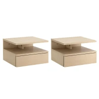 HOMCOM Set da 2 Comodini Moderni Sospesi con Cassetto e Ripiano in Legno 35x32x22.5cm, Rovere(m-11)