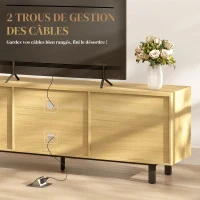 HOMCOM Meuble TV, meuble télé jusqu'à 65 pouces, 2 portes à ouverture par pression et 2 étagères, 160x35x55,5cm, bois naturel(m-5)