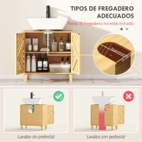 HOMCOM Mueble bajo Lavabo de Bambú con 2 Puertas Lamas y Estante Ajustable para Lavabo sin Pedestal 60x30x60 cm Natural(m-4)