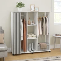 HOMCOM Armoire penderie Meuble de Rangement Mobile 6 roulettes 120L x 40l x 128H cm en bois blanc(m-7)