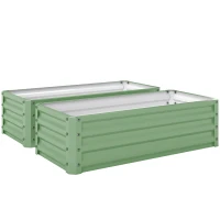 Outsunny Set of Two 110 x 50cm Steel Planter Boxes -  Light Green(m-1)