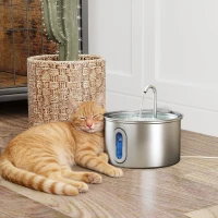 PawHut 2.5L Stainless Steel Cat Water Fountain for Drinking with Ultra-Silent Pump, Water-Level Window, 7 Filters(m-2)