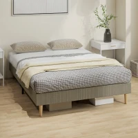 HOMCOM Cadre de lit 140 x 190 cm avec sommier à lattes en bois, lit double rembourré en velours côtelé, gris(m-10)