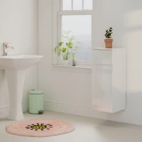 HOMCOM Hängeschrank Bad mit Schublade, Hochglanzfront und verstellbarer Glasablage, Weiß(m-5)