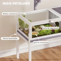 PawHut Casa para Tartarugas em Madeira Terrário para Répteis com 2 Tetos Articulados Bandeja Removível Suporte para Lâmpada 104x53x82 cm Branco e Cinza(m-9)