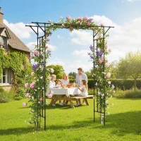 Outsunny Garden Arch, PE-Coated Steel Arbour Trellis for Climbing Plants, Rose Arch, 180 x 40 x 215 cm, Black(m-2)