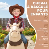 AIYAPLAY Cheval à bascule animal à bascule sur roulettes avec selle et harnais pour enfant de 3 à 5 ans 72 x 32 x 80 cm marron(m-4)