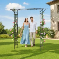 Outsunny Garden Arch, PE-Coated Steel Arbour Trellis for Climbing Plants, Rose Arch, 180 x 40 x 215 cm, Black(m-8)