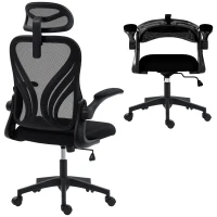HOMCOM Chaise bureau, fauteuil de bureau en maille, dossier rabattable, appui-tête 2D, accoudoirs relevables, 73x62x136cm, noir(m-11)