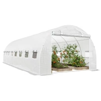 Outsunny Serre de jardin tunnel 24m² 8L x 3l x 2H m - 16 fenêtres, Porte zippée enroulable acier galvanisé, bâche PE, Blanc(m-11)