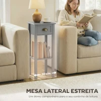 HOMCOM Mesa de Apoio com Gaveta e Prateleira de Armazenamento Estilo Moderno 30x30x75cm Branco(m-5)
