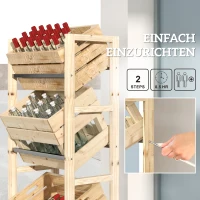 Outsunny Getränkekistenregal für 3 Getränkekisten Getränkeregal Holz Kistenregal mit 3 Ebenen 56 x 32 x 112 cm Naturholz(m-8)