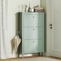 HOMCOM Meuble à chaussures 21 paires, armoire à chaussures avec 3 tiroirs rabattables, étagères amovibles et réglables, vert(m-10)