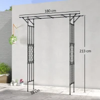 Outsunny Garden Arch, PE-Coated Steel Arbour Trellis for Climbing Plants, Rose Arch, 180 x 40 x 215 cm, Black(m-3)