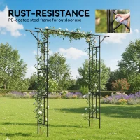 Outsunny Garden Arch, PE-Coated Steel Arbour Trellis for Climbing Plants, Rose Arch, 180 x 40 x 215 cm, Black(m-5)