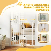PawHut Barrera de Seguridad para Perros con Puerta Pequeña para Escaleras y Puertas 75-85 cm con Doble Bloqueo Blanco(m-4)