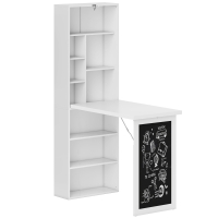 HOMCOM Schreibtisch Esstisch klappbar mit 6 Fächer Bücherregal mit 3 Regale Computertisch Bürotisch E1 Spanplatte Metallrahmen Weiß 98 x 51 x 153 cm